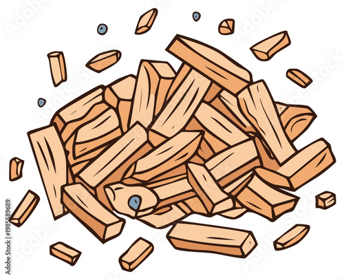 Pile of chopped firewood and kindling cartoon vector illustration
