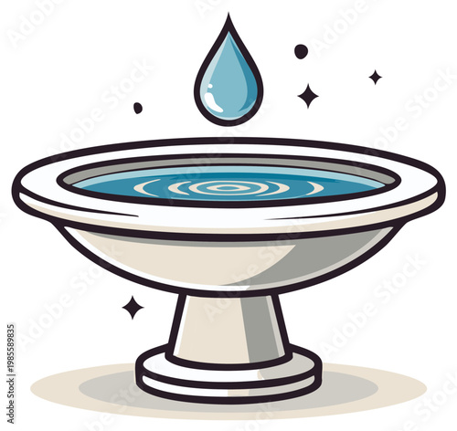 Holy Water Dripping into a Baptismal Font Religious Icon Illustration