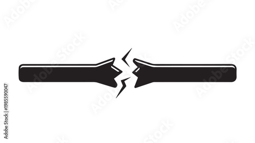 Broken stick or rod with crack in the middle