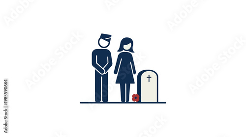 Minimalist Icon of Mourners at a Grave