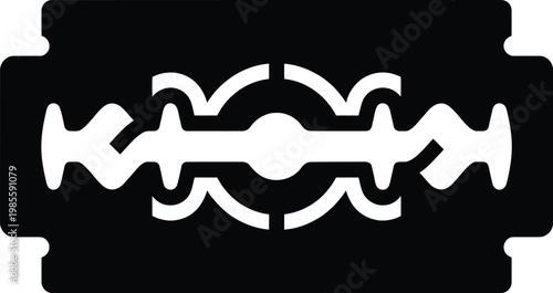 Decorative tribal style razor blade silhouette icon with intricate patterns and sharp edges for modern graphic designs.