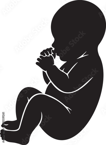 black silhouette of a baby sitting and sucking thumb vector illustration