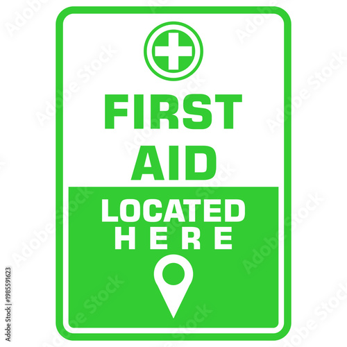 First Aid kit. Located Here. Sign vector