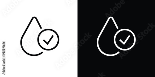 Vector icons of verified water drop on white and black background