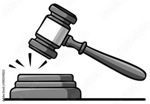 Wooden gavel striking a sound block for justice, auction, or legal decisions