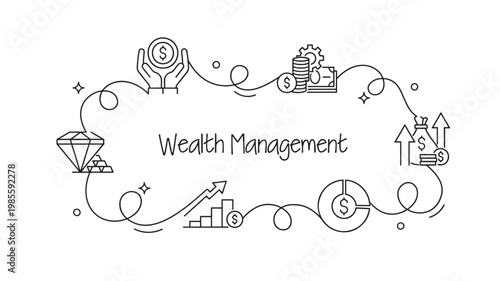 Health management concept with coins, charts, and hands holding a money symbol for financial planning illustration