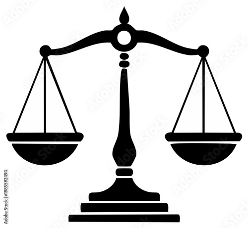 Classic Scales of Justice: Impartiality Symbol in Bold Black Silhouette for Legal Concepts