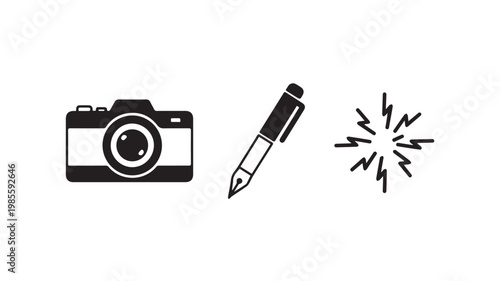 Creative tools and photography concept icons