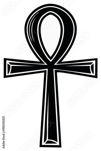 Ancient Egyptian Ankh Symbol of Life Black and White Illustration