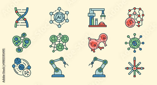 A minimalist illustration depicting cellular components. Ideal for science-related content, healthcare branding, or educational materials, evoking con