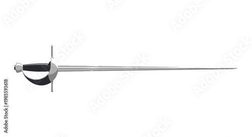 Elegant fencing foil sword illustration in silver with black grip on white backdrop for combat sport design assets