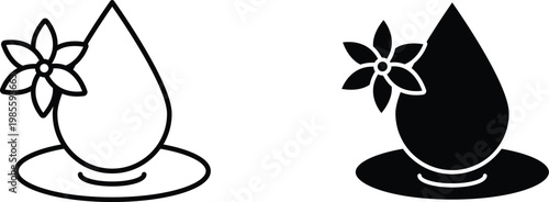 Natural essential oil drop icon, organic floral essence vector illustration, aromatherapy and wellness symbol, cosmetic ingredient graphic element, spa and beauty product design asset