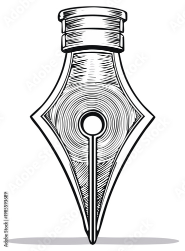 Classic ink pen nib detailed line art illustration representing writing creativity and communication