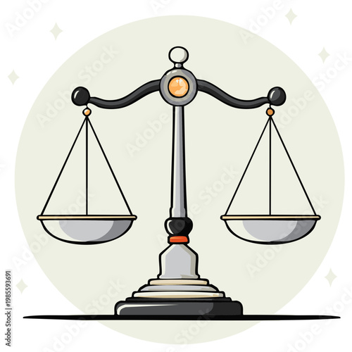 Illustration of an antique balance scale symbolizing justice, law, and measurement