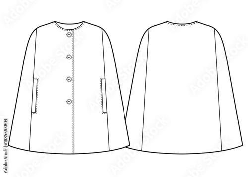 Womans round neck cape coat with buttons