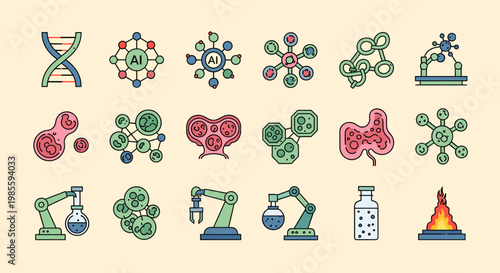 This cheerful illustration depicts a robotic arm interacting with laboratory glassware. It’s perfect for concepts related to automation, scientific ad