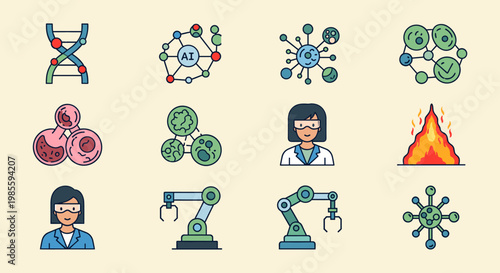 This illustration depicts a scientist studying blood cells, perfect for conveying concepts of medical research, health, and scientific discovery. The 