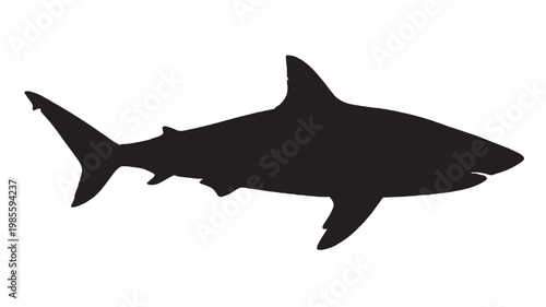 Shark silhouette icon with bold black shape for ocean wildlife, marine life and educational posters featuring predator, fish, fin with sea animal and