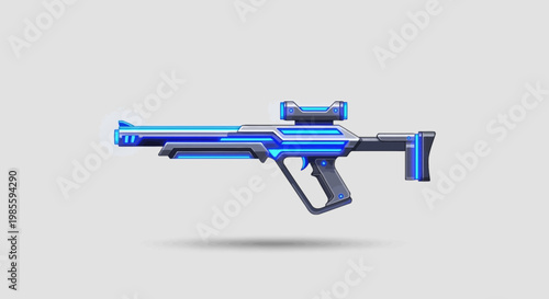 Futuristic blue energy rifle with scope design illustration of a sci-fi pulse weapon for gaming and graphic design projects studio shot