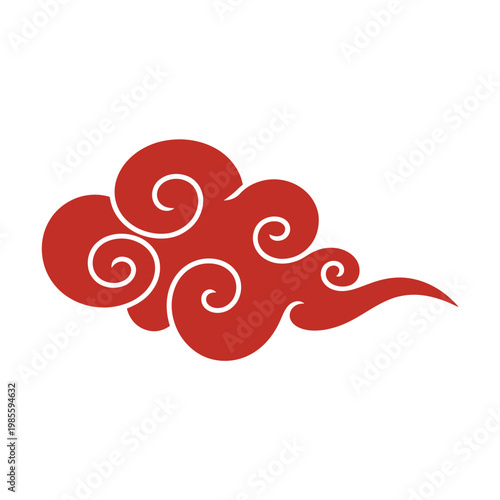 A vibrant red asian cloud design with swirling patterns and flowing shapes