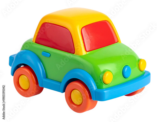 3d colorful plastic toy car isolated on transparent background