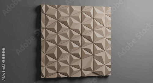 Geometric 3D wall panel with triangular pattern in neutral beige tones creating modern textured art for interior design and architectural decoration