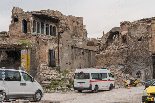 Destroyed houses and apartments in Mosul, Iraq