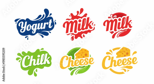 Dairy Product Logos: Yogurt, Milk, Cheese, and Chill