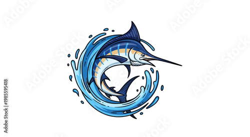 Marlin Fish Leaping from Water Splash, Sport Fishing, Ocean Wildlife