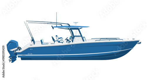 Modern Blue Speedboat Illustration, Side View on White Background