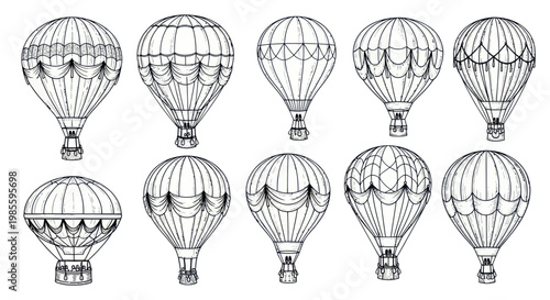 Vintage Hot Air Balloons Collection - Hand Drawn Illustration