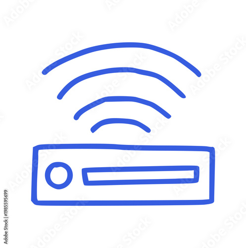 Wifi Router Modem Icon, Wireless Internet Connection, Network Signal Booster, Hand Drawn Doodle Technology, Smart Home Connectivity Concept