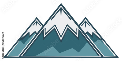 Mountains illustration, stylized vector graphic of peaks, snow, adventure and nature.
