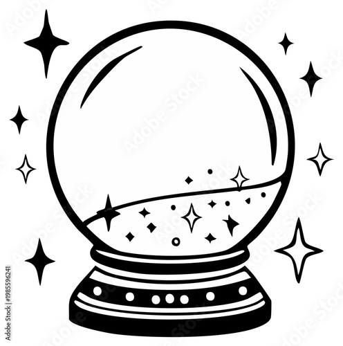 Crystal Ball Line Art with Stars for Fortune Telling Prediction and Magic