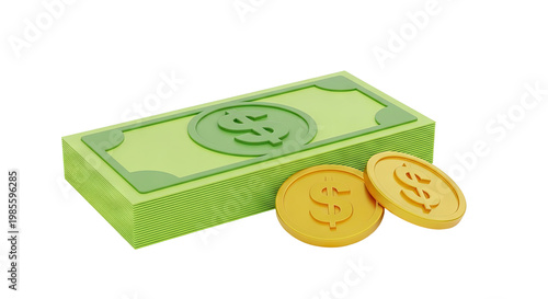 Stack of Money and Gold Coins