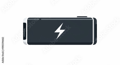 A sleek black portable power bank with a white lightning bolt logo.