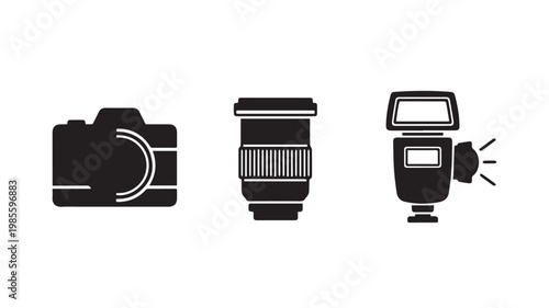 Camera equipment icons set for photography and design