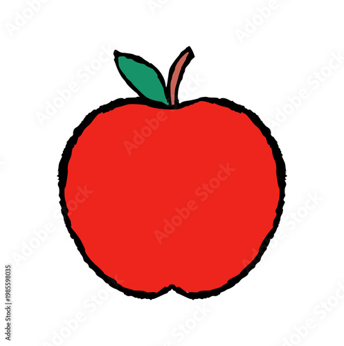 Apple crayon wax doodle style, rough textured hand drawn, red fruit, fresh harvest, organic food, healthy snack, sweet produce, garden picking, nature vitamin