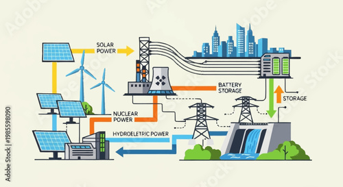 Sustainable energy sources powering the city.