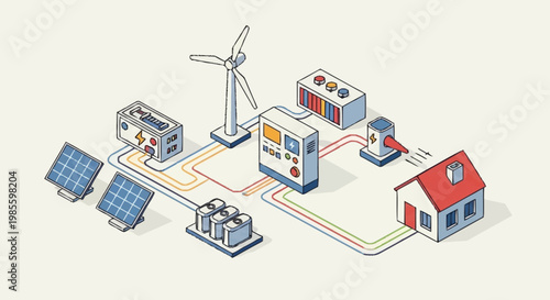 Renewable energy system for a house.