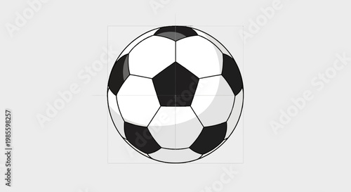 Illustration of a classic black and white soccer ball design with clean graphic style and rounded shapes suitable for sports themed designs and backgrounds