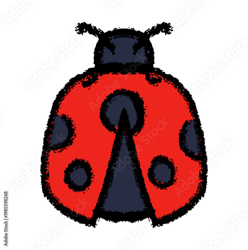 ladybug insect, hand drawn crayon wax style, lucky ladybird beetle doodle element, organic gardening pest control concept, rough texture nature animal icon