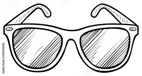 Outlined sunglasses sketch, hand drawn retro fashion eyewear, style concept art, sun protection accessory