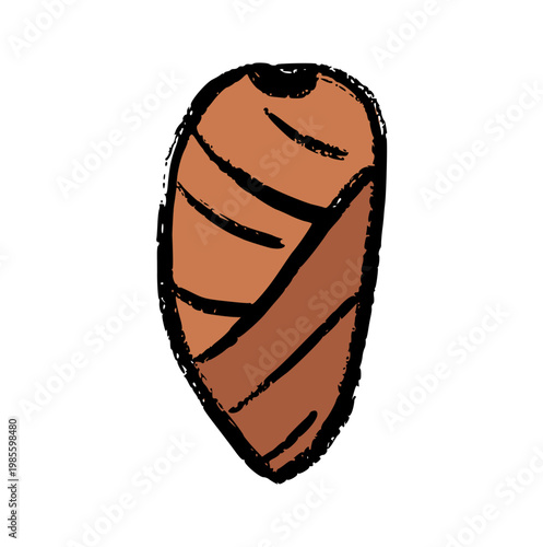 Butterfly chrysalis cocoon, hand drawn crayon wax style, metamorphosis life cycle doodle element, transformation and growth concept, rough texture insect pupa icon