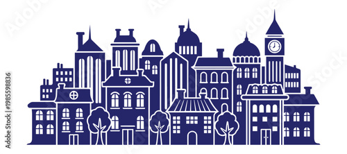 Minimalist urban landscape with a friendly, cartoon-style town feel.