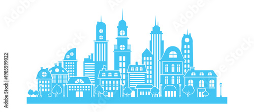 Sweet and simple city center scene in a playful vector design.