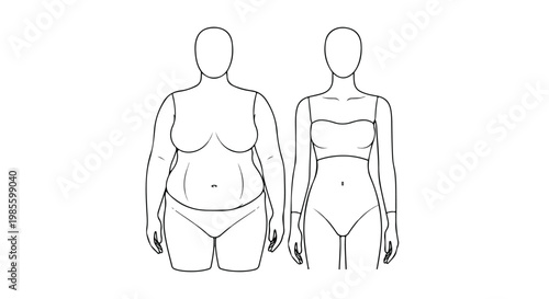 Before and After Weight Loss Female Body Vector Illustration