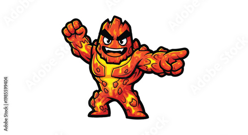 Fiery cartoon character pointing illustration on white