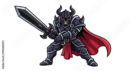 Knight in dark armor with sword vector illustration