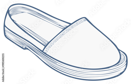 Outline illustration of a casual slip-on shoe, summer footwear, comfortable flat espadrille drawing